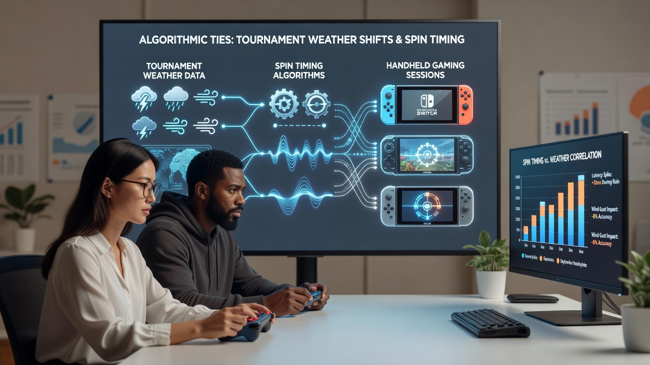 Chart illustrating algorithmic correlation between barometric pressure changes and spin command intervals during June 2026 tournament data collection