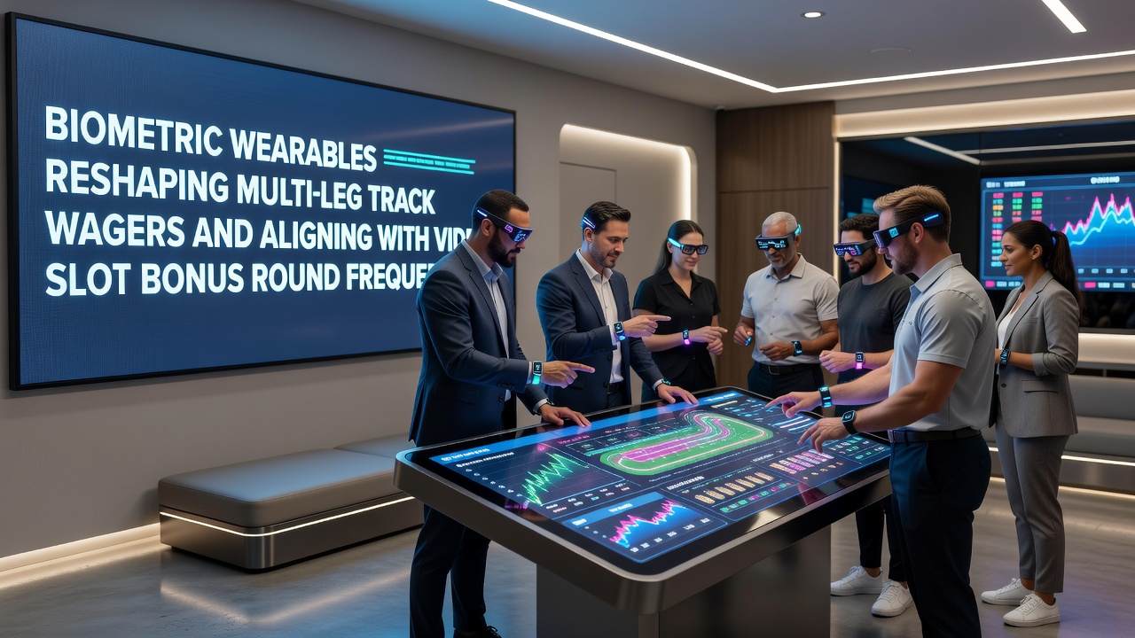 Wearable integration dashboard showing real-time biometric alignment with slot bonus triggers and racing accumulator updates