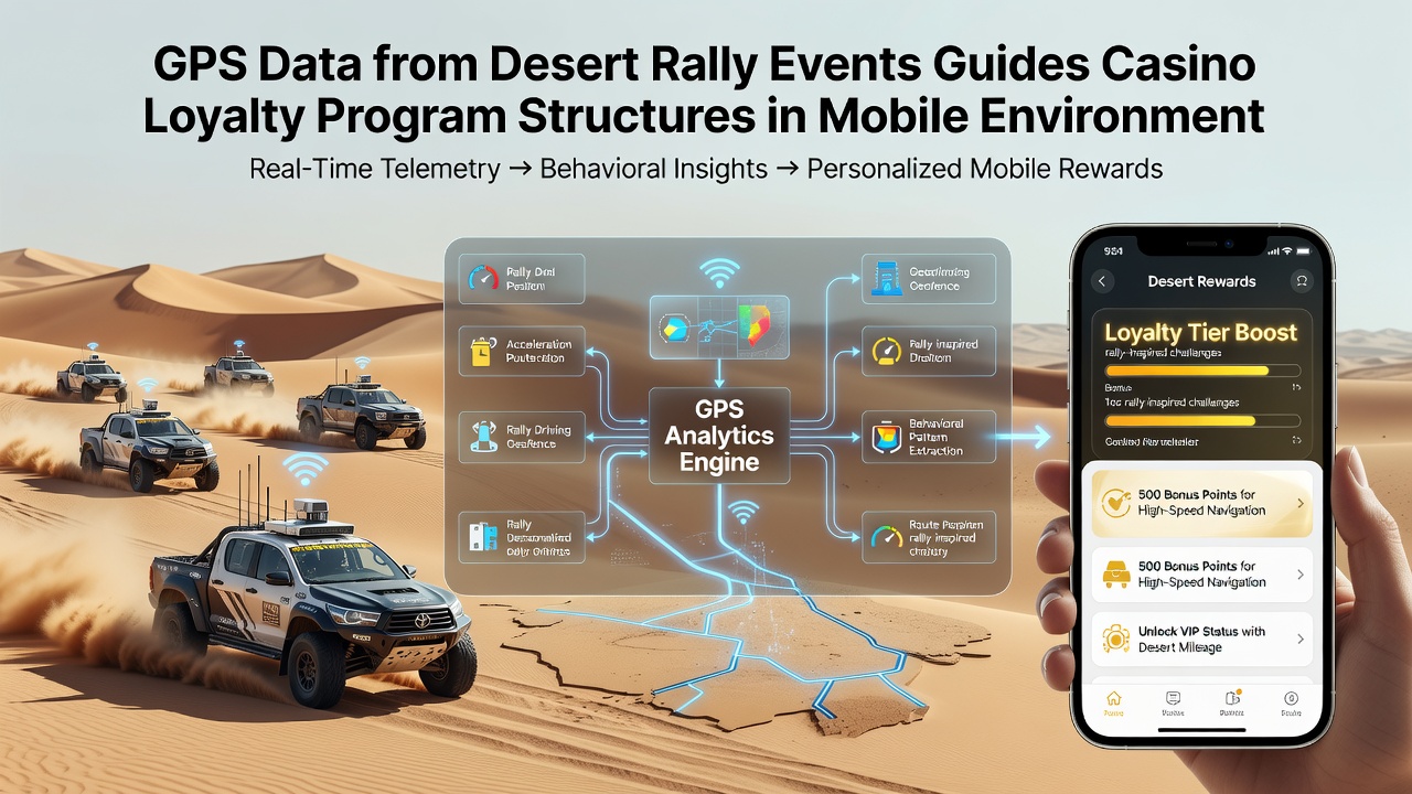 Mobile device screen displaying casino loyalty dashboard with GPS-based reward map and rally-inspired progress indicators