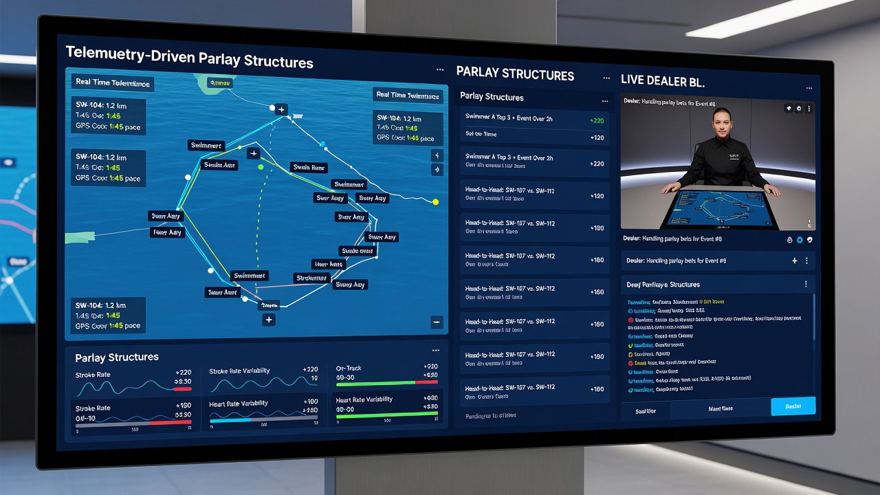 Mobile screen displaying live blackjack table alongside swimming telemetry overlay
